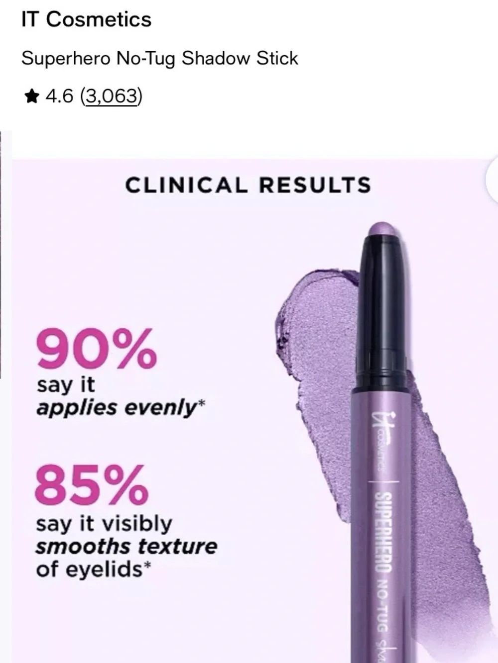 it cosmetics Superhero No-Tug Shadow Stick epic amethyst
